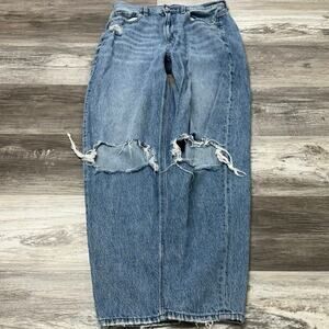 American Eagle Mid Wash Womens 8 Relaxed‎ Thrashed Distressed Denim Mom Jeans